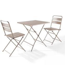 Oviala Business Ensemble table de jardin pliante et 2 chaises acier taupe - Oviala - gris acier 106558_0