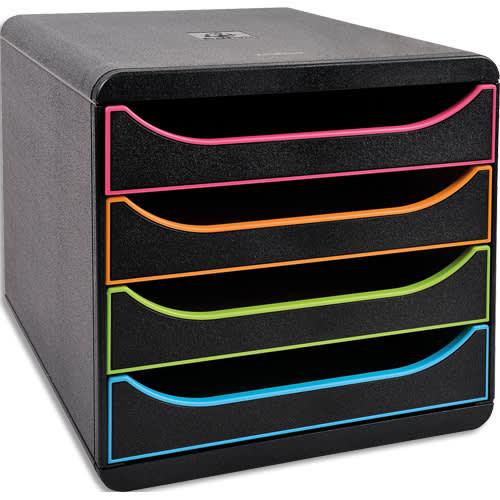 Exacompta module de classement big box 4 tiroirs. Dim (l x h x p): 27,8x26,7x34,7 cm. Noir/arlequin/noir_0
