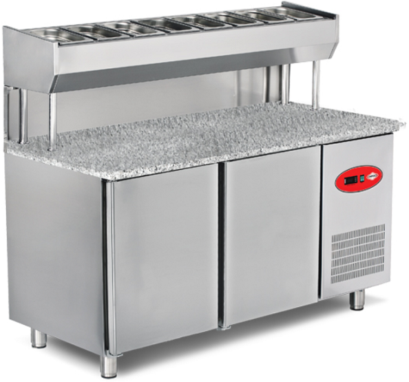 Meuble à pizza profondeur 800 - 2 portes - 300 litres - acier inox - plan de travail en granit - PROMOSHOP_0
