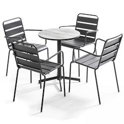Oviala Business Table de jardin ronde 4 fauteuils acier gris - Oviala - gris acier 106398_0