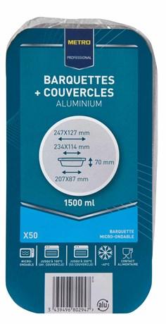 BARQUETTE JETABLE ALUMINIUM +COUVERCLE 1500 CC (VENDU PAR 50)