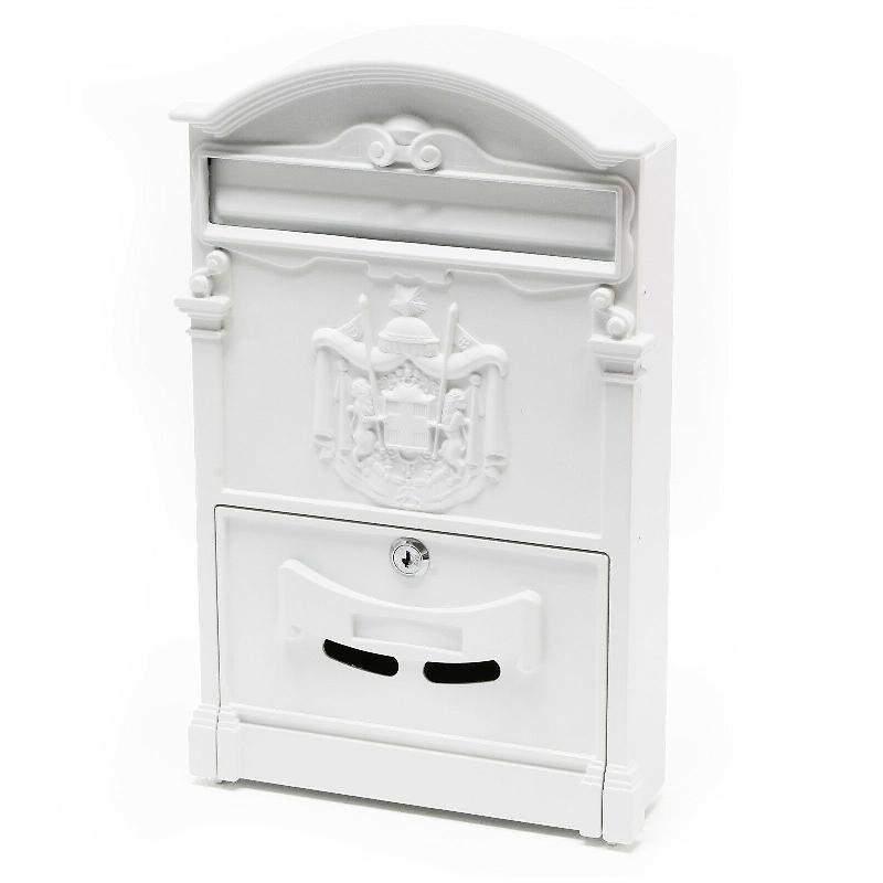 Boîte aux lettres design antique blanche - murale en acier galvanisé avec fente large et porte-nom_0