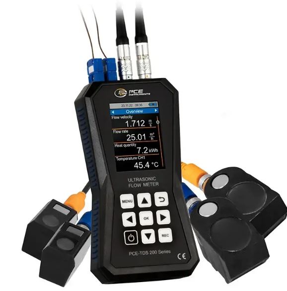 Débitmètre à ultrason portatif, avec capteurs pour tuyaux moyens et grands et capteurs de température - PCE-TDS 200+ ML - PCE INSTRUMENTS_0