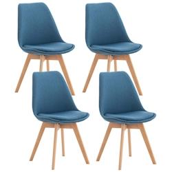 Décoshop26 - Lot de 4 chaises de salle à manger cuisine ou bureau en tissu bleu pieds en bois 10_0000940 - bleu 3000720669607_0