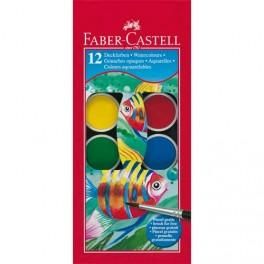 FABER CASTELL BOITE PLASTIQUE DE 12 PASTILLES DE PEINTURE GOUACHES + 1 PINCEAU