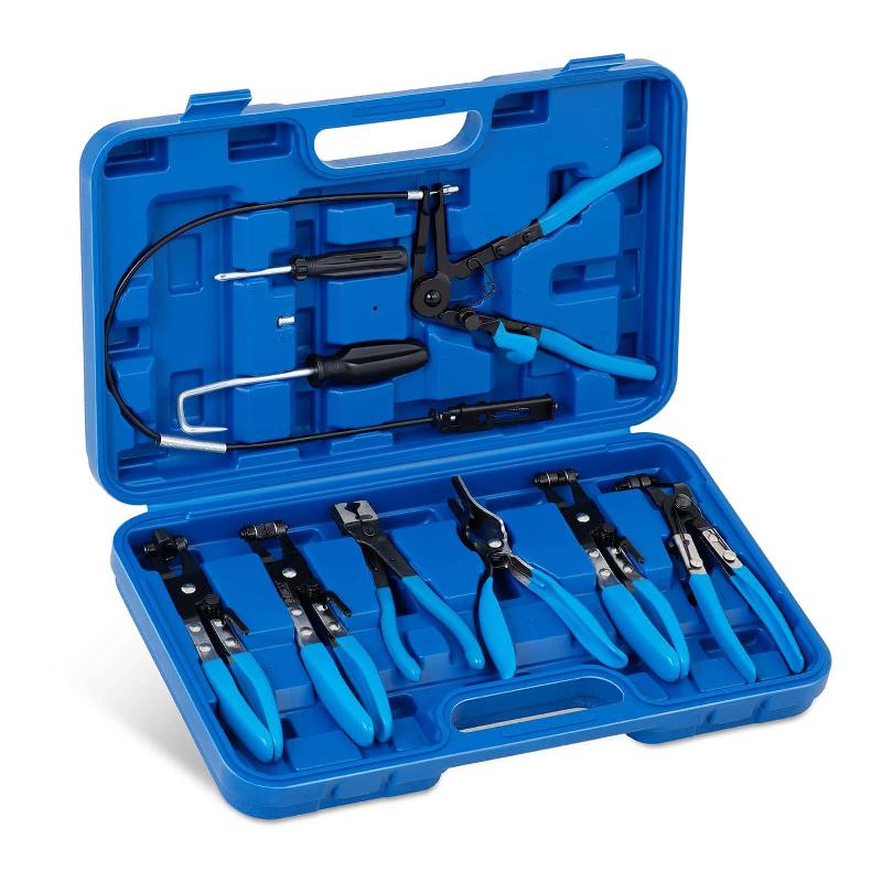 Coffret 9 Pinces Pour Colliers De Serrage - Outillage Professionnel - Accès Zones Difficiles - Poignées Caoutchoutées