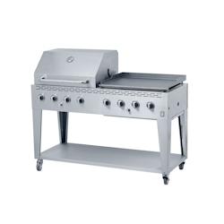 METRO Professional Barbecue avec plancha SKIN, acier inoxydable, 122 x 157 x 64 cm, 8 brûleurs, puissance 116 000 BTU, roulant, argent - argenté ino_0