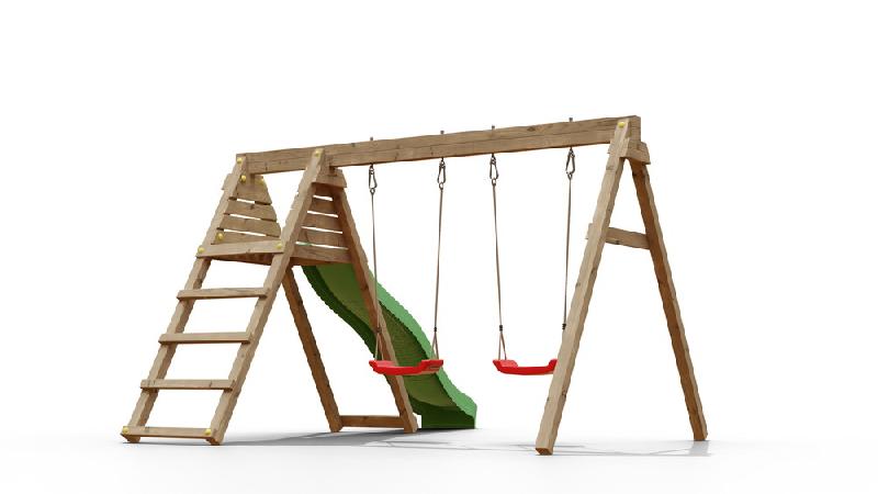 Portique & toboggan de jardin en bois  390 x 256 x 252 cm - azalée_0