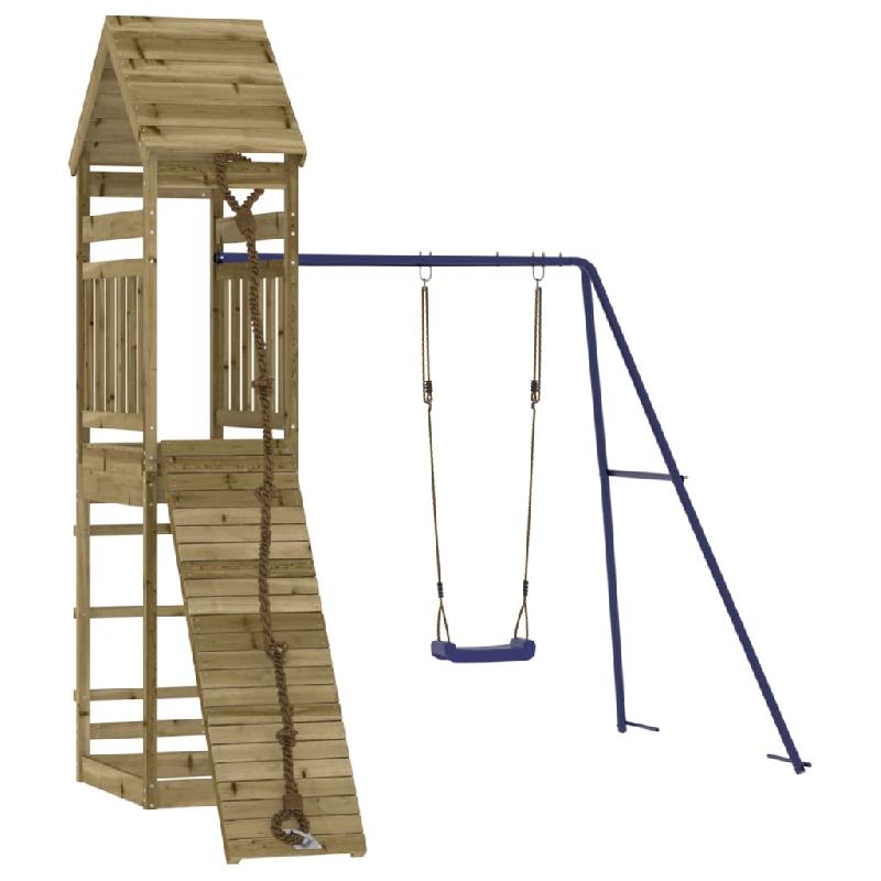 Aire de jeux d'extérieur en bois de pin imprégné - Balançoires, toboggan, portiques robustes - 245 x 256 x 264 cm - Réf : 02_0004696_0
