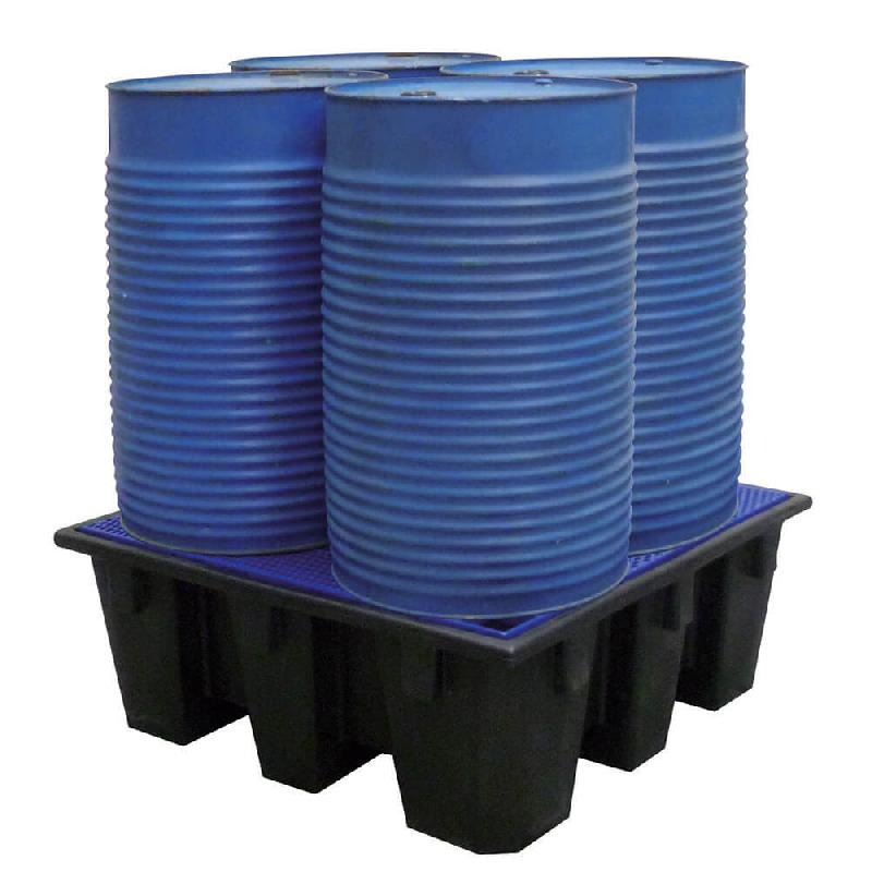 Bac de rétention PEHD 1250x1250x580 - 450L avec caillebotis plastifié pour 4 fûts_0
