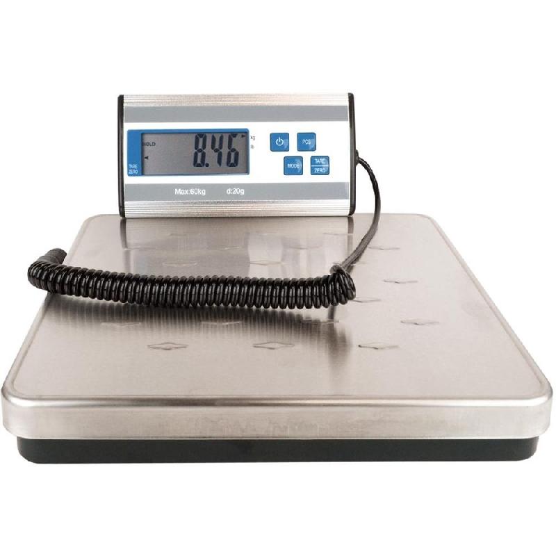 Balance industrielle avec plateau INOX renforcé - 60 kg x 20 g - afficheur mural ou sur établi_0
