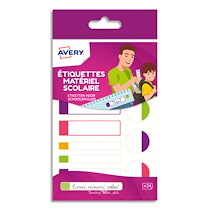 BOÎTE DE 24 ÉTIQUETTES PLASTIFIÉES. 3 FORMATS ASSORTIS. COLORIS ASSORTIS FLUORESCENTS - LOT DE 4