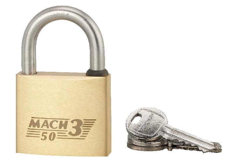 Cadenas à clé Mach 3 - 50 mm - Corps laiton monobloc - Anse acier inoxydable - THIRARD_0