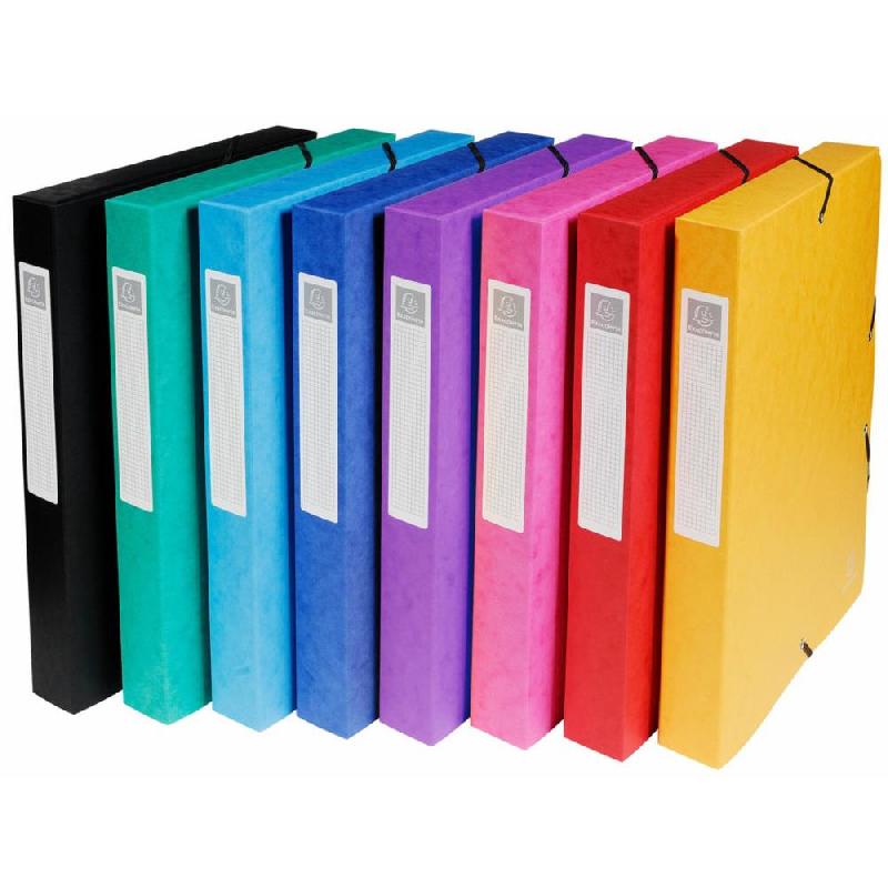 CHEMISE EXACOMPTA 3 RABATS  EXABOX - COLORIS ASSORTIS - DOS 4 CM - LOT DE 8