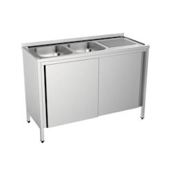Distform Plonge inox 2 bacs et égouttoir sur placard P 500 mm-bac à gauche longueur 1200mm - 8445842000276_0