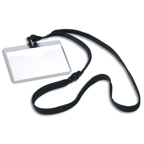 Durable - Boîte de 10 kits porte-badges en PVC 60x90mm avec tour de cou sécurisé 44cm x 10mm - Coloris noir_0