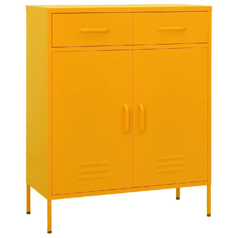 Helloshop26 - Armoire de rangement moderne en acier 80 x 35 x 101,5 cm avec 2 tiroirs et 1 étagère jaune moutarde 02_0046846 - jaune acier 300023445_0