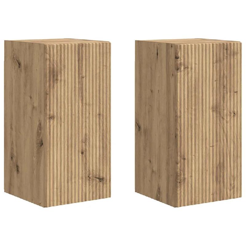 Helloshop26 - Meuble TV mural moderne design minimaliste rangement 30 x 31 x 60 cm en bois d'ingénierie chêne artisanal 02_0054966 - Bois massif 300_0