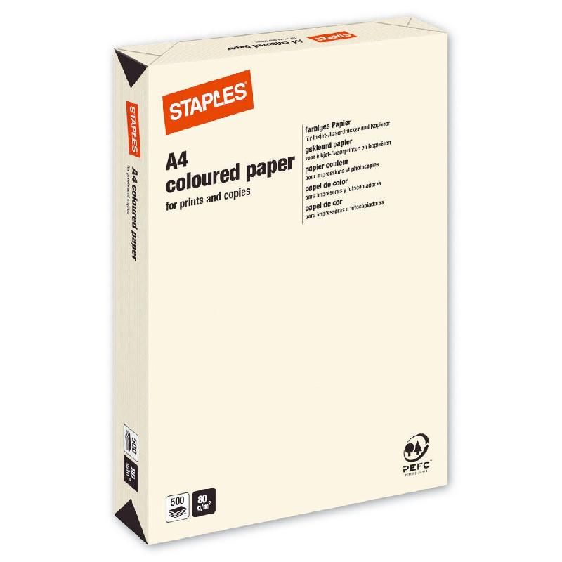 STAPLES RAMETTE 500 FEUILLES PAPIER STAPLES PASTEL IVOIRE A4 - 80G/M2 (PRIX À L'UNITÉ)