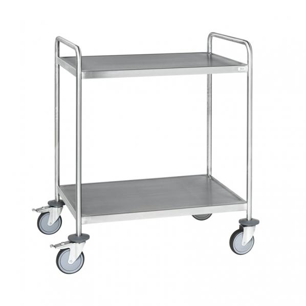 Chariot inox soudé C3 avec 2 tablettes - KONGAMEK - Acier inoxydable classe 3 avec poignées et roues pivotantes_0
