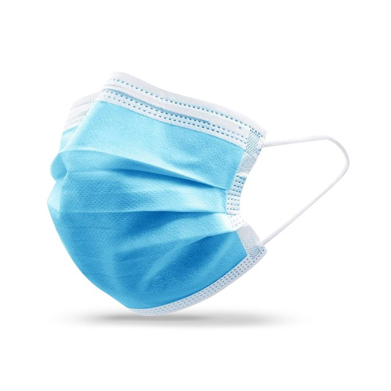Masque chirurgical 3 plis bleue avec fixation élastique cousue à chaque extrémité - Boite de 100 unités_0