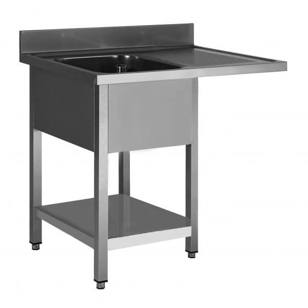 Plonge soudée sur pieds carré pour lave-vaisselle, avec étagère, inox AISI 304, 1 bac, longueur 1500 mm (Position bac: Gauche - Réf SPLV157-1BG-ETP-1)_0