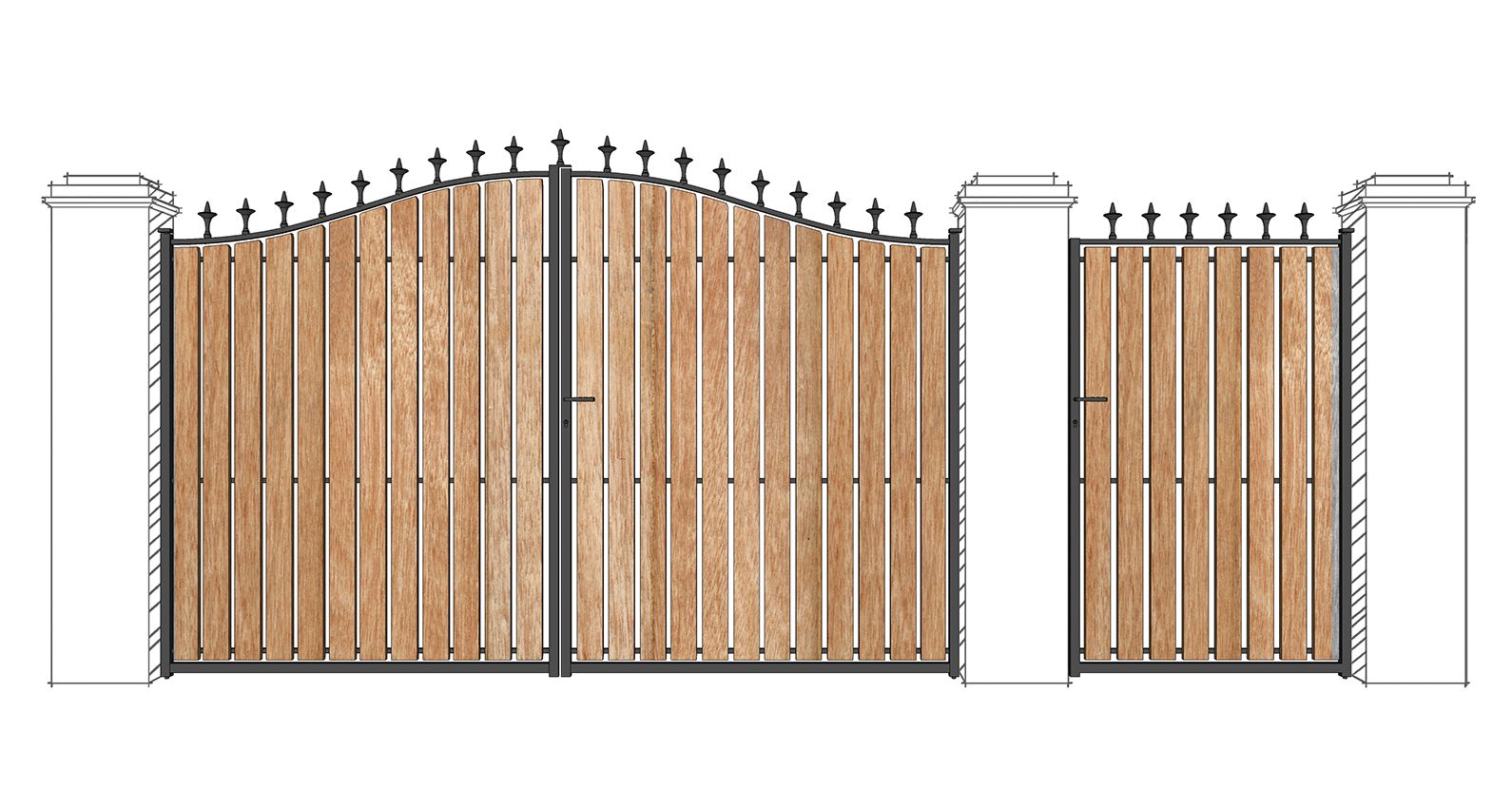 Portail Guadeloupe - Fers de Lance - Méranti 100x25 - Ossature Tube 35x35x2 - Fer Plat 35x8_0