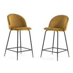 RATTATAN Lot de 2 tabourets de bar en velours avec pieds en métal,h.65cm,pour bar,restaurant et cuisine,design élégant–Sara XL–Moutarde/Gris -_0