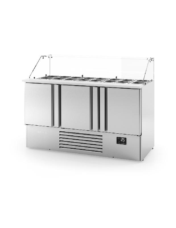Saladette réfrigérée 3 portes GN 1/1 - Dessus polyéthylène, vitrage de protection, inox AISI304 - Infrico_0