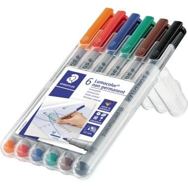 Staedtler Lumocolor 315, Feutres non-permanents à pointe moyenne pour toutes les surfaces, Sans xylène ni toluène, Set de 6 couleurs lumineuses, Po_0