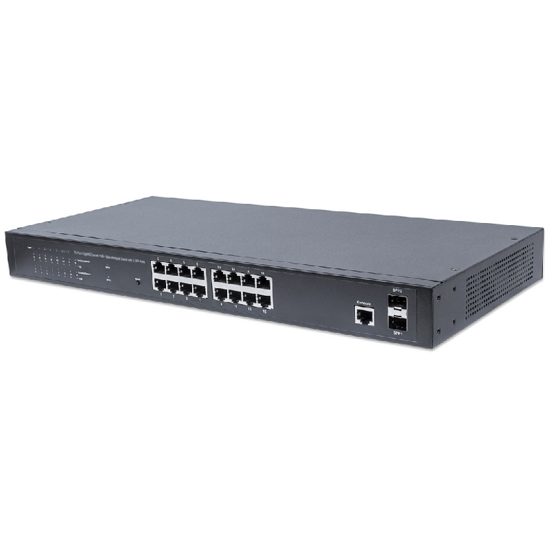 Switch PoE+ 16 ports Gigabit Ethernet géré par le Web - 2 ports SFP, 220W PoE, montage en rack - Bravour®_0