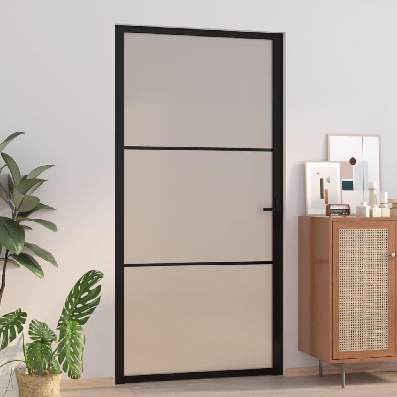 Vidaxl porte intérieure 102,5x201,5 cm noir verre mat et aluminium 350555_0