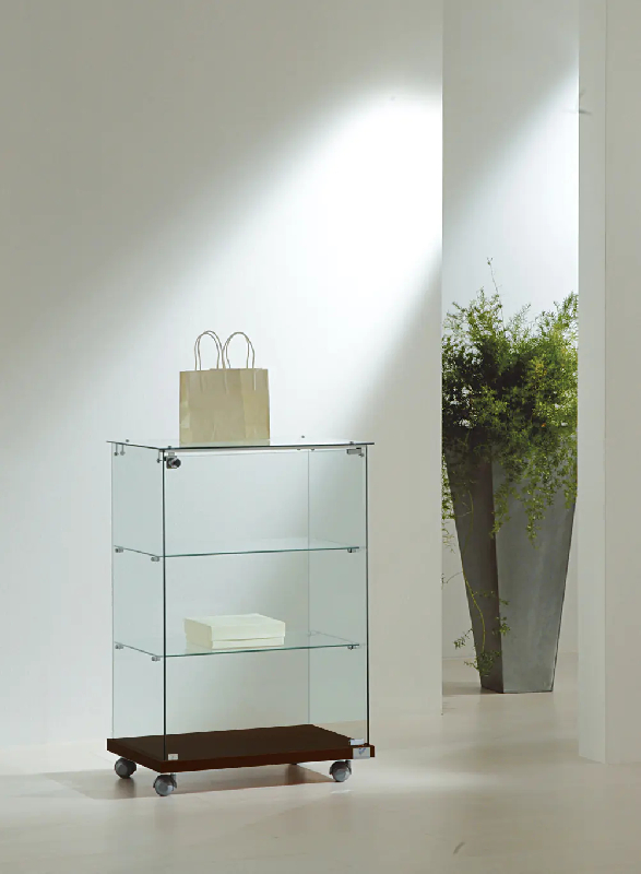 Vitrine basse en verre trempé 6/90VA - wengé - dimensions 60x40x90 cm - 2 tablettes amovibles - porte avec serrure_0