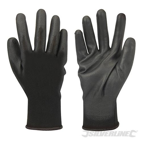 Gants de protection paume renforcée noirs XL - Silverline 589144 - maille épaisseur 13 et revêtement polyuréthane_0