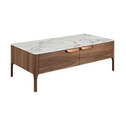 AC ANGEL CERDA Angel Cerdá Table basse rectangulaire en verre imitant le marbre et le noyer 2046C 120 x 60 x 40 - marron Bois manufacturé 8435631002_0