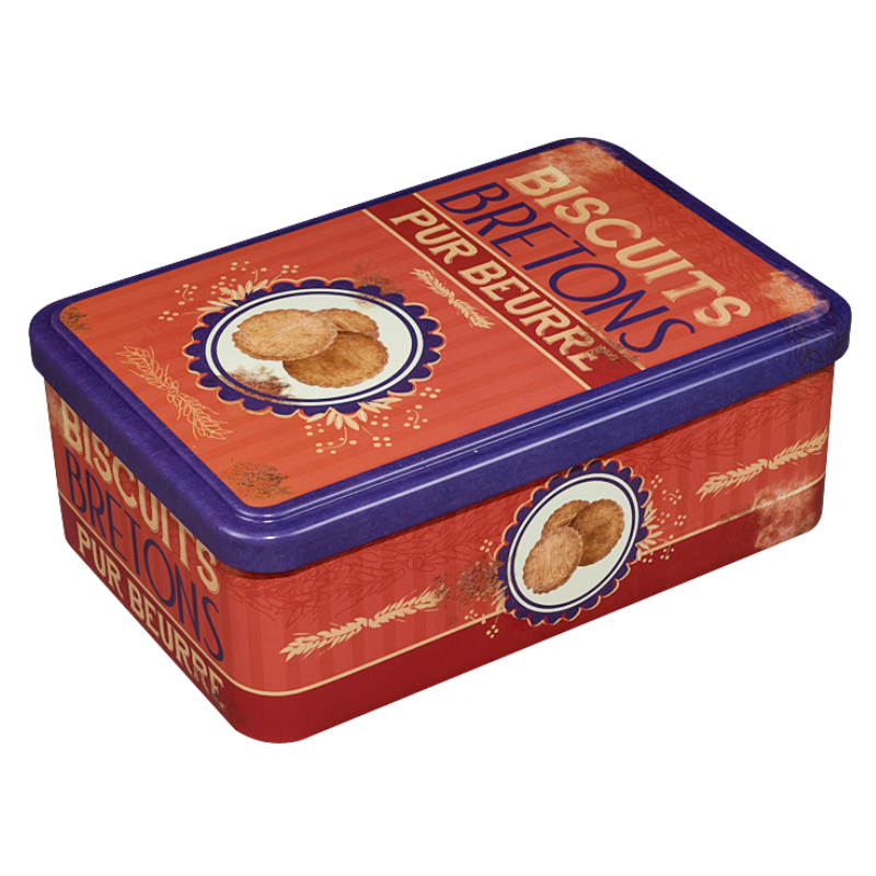 Boîte/coffret métal décor junior 'Biscuits Bretons' - 190 x 125 x 72 mm - Made in France - Rouge_0