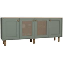 Buffet 4 portes en aggloméré Bohemian vert avec cannage (2 portes) Hanah Home - 8684283882199_0