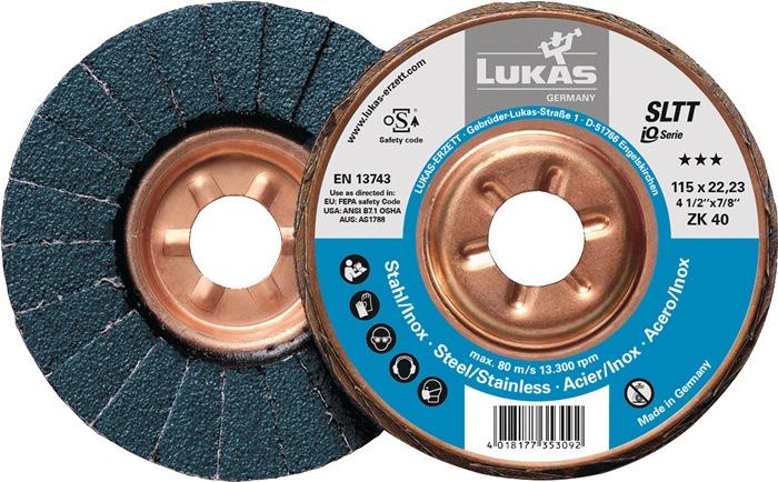 Disque à lamelles SLTT ZK - D. 125 mm - Granulation 40 - Plat acier - Corindon zirconien - Perçage 22,23 mm - LUKAS_0
