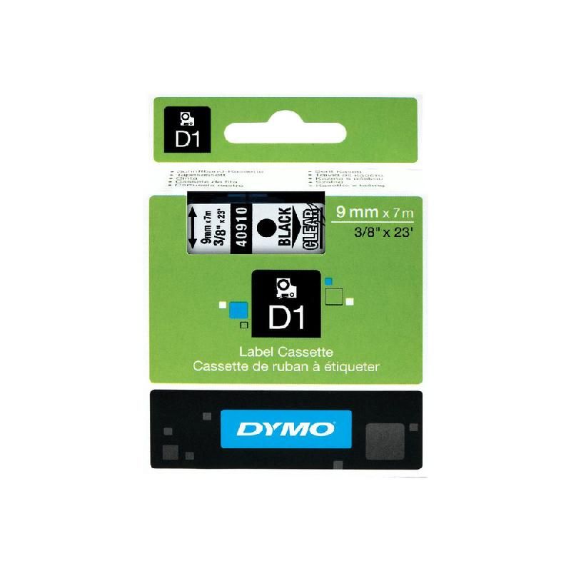 DYMO RUBAN TITREUSE DYMO D1 - ÉCRITURE NOIR / FOND TRANSPARENT - 9 MM X 7 M - MODÈLE S0720670