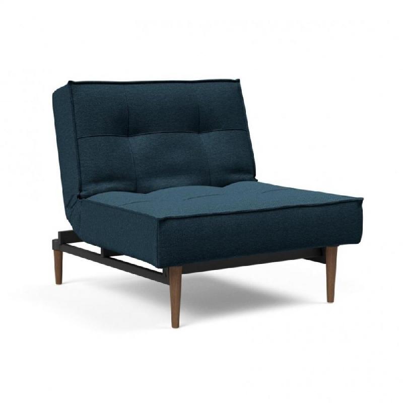 INNOVATION LIVING FAUTEUIL SPLITBACK STYLETTO CONVERTIBLE LIT 90*115 CM PIEDS FUSEAU NOYER TISSU ARGUS NAVY BLUE_0