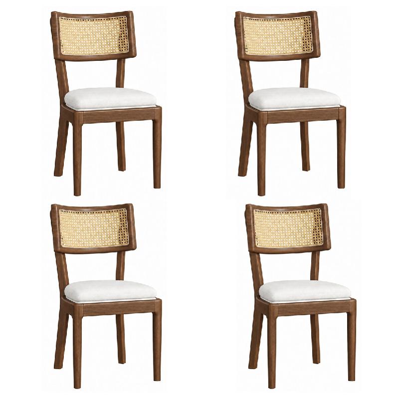 Merax lot de 4 chaises de salle à manger 50 x 58 x 88 cm en bois massif avec dossier en rotin et coussins en lin, aspect noyer et beige - multicolore_0