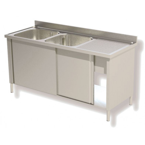 MEUBLE PLONGE INOX 2 BACS 500 X 500 X 300 MM ÉGOUTTOIR À DROITE - 700 X 1800 MM