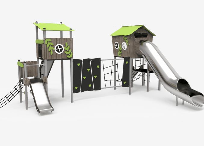 Structure de jeu Bosco 3 inox JPVb04i - design cabane robuste pour espaces urbains et naturels_0