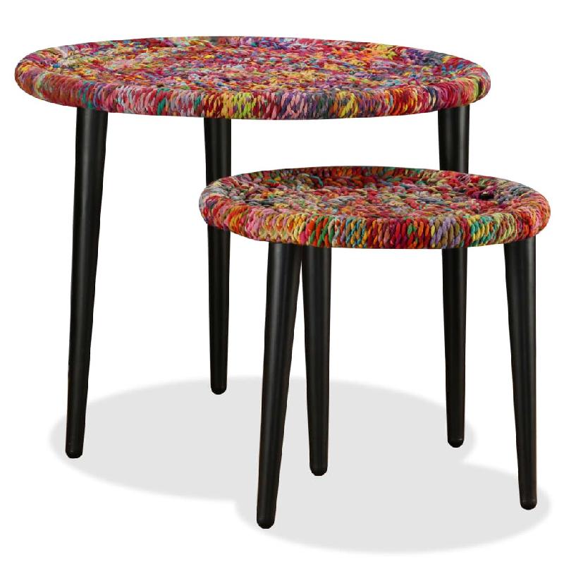 VidaXL Table basse 2 pcs Détails tissés chindi Multicolore Modèle Atlas Edge Plus - 244213XL_0