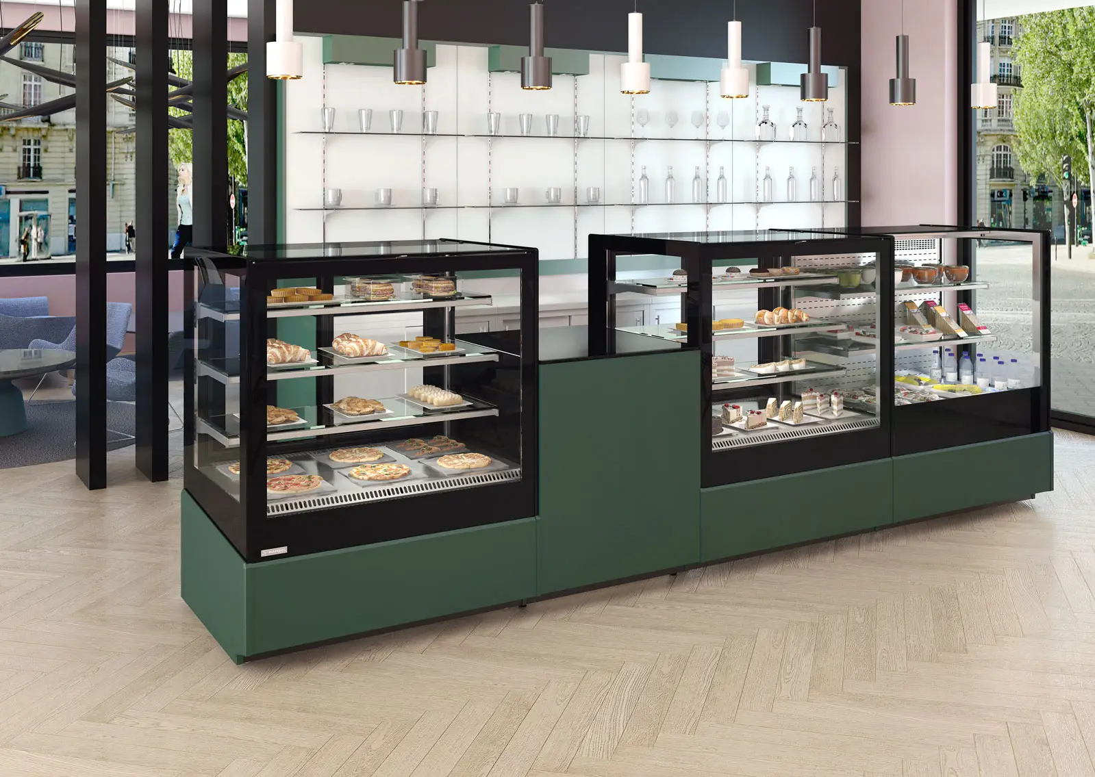 Vitrine service arrière  avec 4 niveaux de présentation idéale pour pâtisserie, boulangerie, sandwicherie et traiteur - CHARME_0