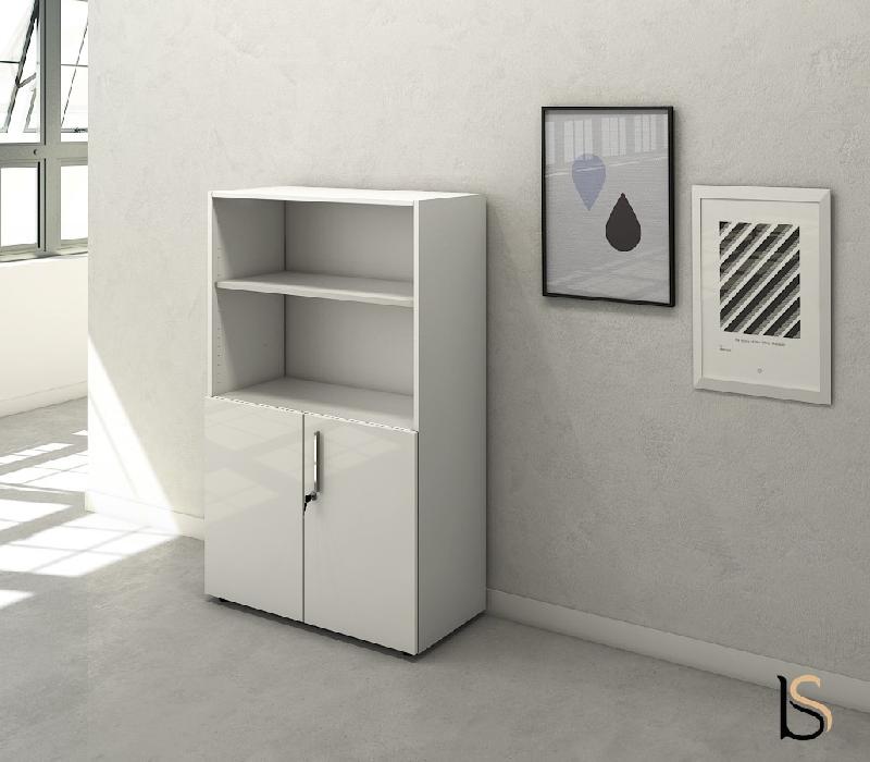 Armoire mi-haute mixte à portes battantes Luxury- Ofitres - Blanc_0