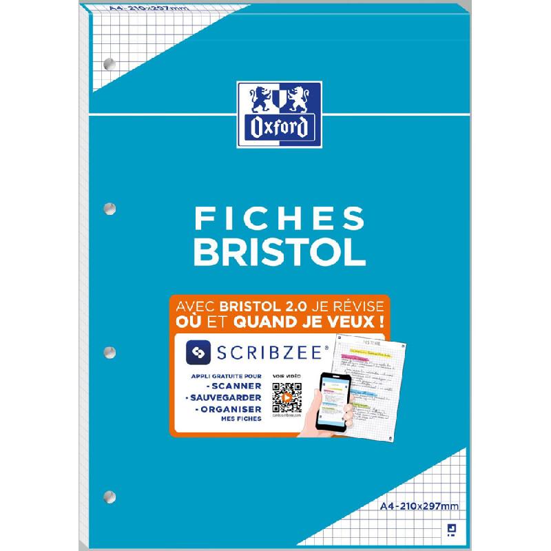 BLOC 30 FICHES OXFORD BRISTOL 2.0 - A4 210 X 297MM PERFOREES - BLANC QUADRILLE 5X5