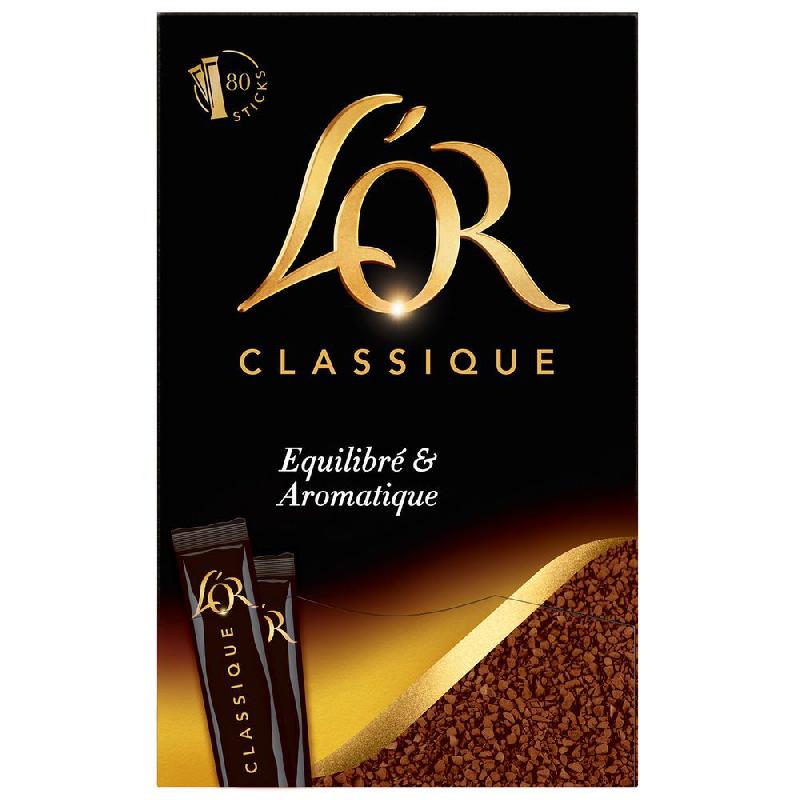 CAFE SOLUBLE LYOPHILISE L'OR ARABICA AU GOÛT EQUILIBRE ET AROMATIQUE - 144 G - BOÎTE DISTRIBUTRICE DE 80 STICS