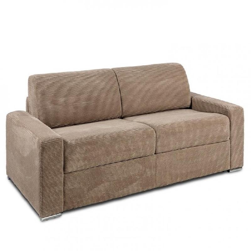 Canapé convertible DREAMER - ouverture express - sommier à lattes 140x197 cm - matelas 16 cm - velours côtelé caramel_0
