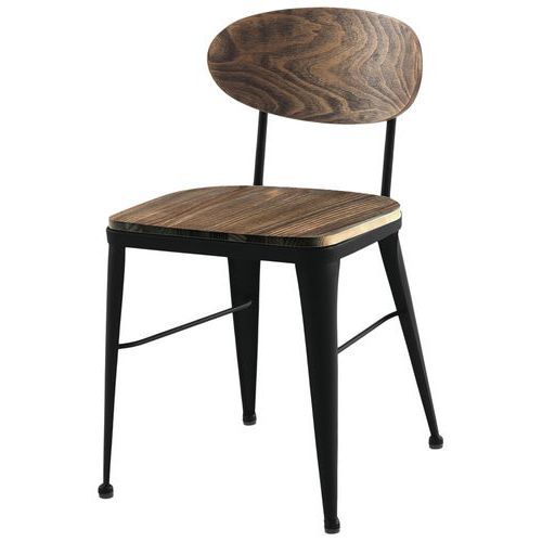 CHAISE AUSTIN ASS/DOS PIN VIEILLI VEINÉ - PIÈT ACIER NOIR - JAYSO